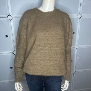 Boutique Super Soft Tan Crew Neck Sweater With Shimmering Gold Detail